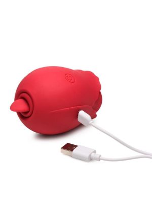 Bloomgasm Double Tease Rose 10X Rechargeable Silicone Sucking and Licking Stimulator - Red