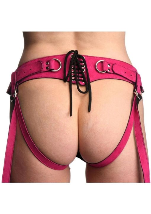 Strap U Bodice Deluxe Leather Corset Harness - Pink