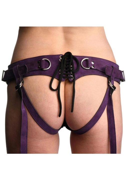 Strap U Bodice Deluxe Leather Corset Harness - Purple