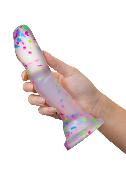 Neo Elite Glow in the Dark Silicone Hanky Panky Dildo 7.5in - Confetti Multicolor
