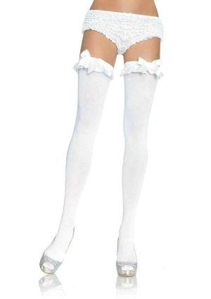 Leg Avenue Nylon Over The Knee with Ruffle Bow - OS - White