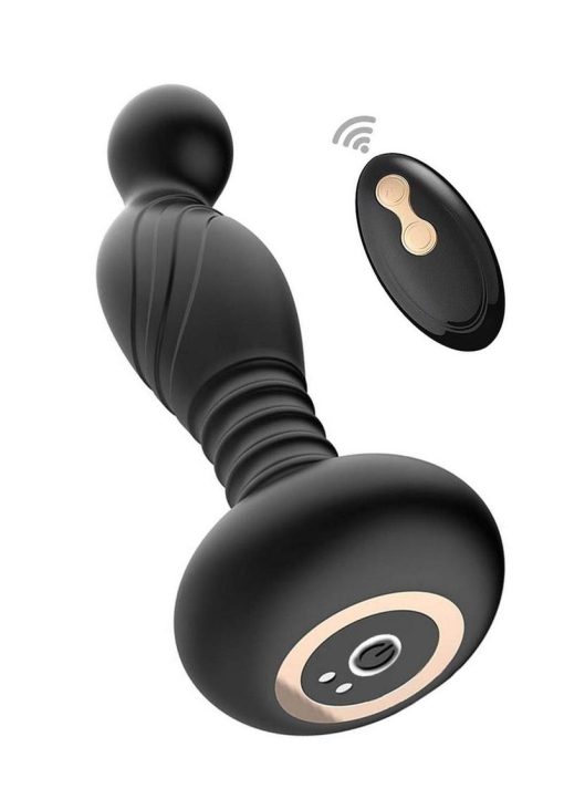Ass-Sation Vibrating Rechargeable Silicone P-Spot Plug with Remote Control - Black