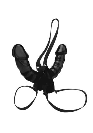 Lux Fetish Vibrating Pleasure for 2 Double-Ended Strap-On with Dual Wired Remote Control - Black