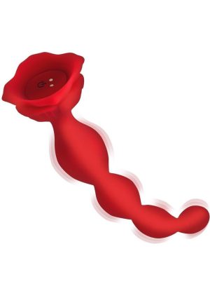 Bloomgasm Beaded Bloom 9X Rechargeable Silicone Rose and Anal Beads - Red