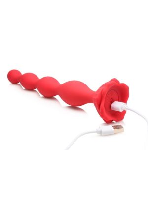 Bloomgasm Beaded Bloom 9X Rechargeable Silicone Rose and Anal Beads - Red