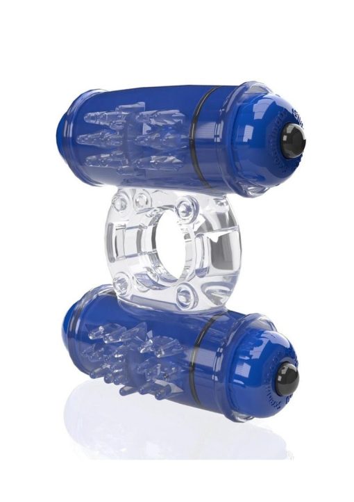 4B Double Wammy Silicone Dual Vibrating Couples Cock Ring - Blueberry