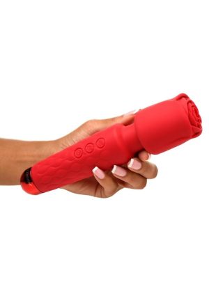Bloomgasm Pleasure Rose 10X Rechargeable Silicone Wand with Rose Attachment - Red