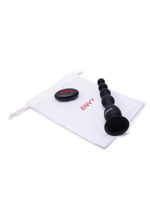 Envy Toys Flexi Beads Rechargeable Silicone Vibrating Anal Beads with Suction Base and Remote Control - Black