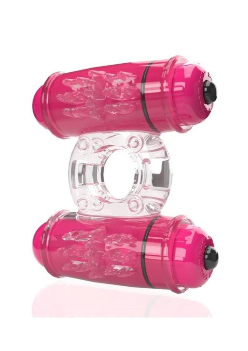 4T Double Wammy Silicone Dual Vibrating Couples Cock Ring - Strawberry