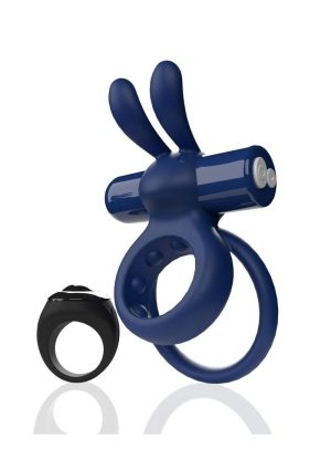 Screaming O Ohare Rechargeable Silicone Vibrating Cock Ring with Remote Control - Blue