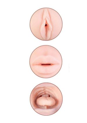 Delite Two Ways Mouth and Vagina Masturbator - Vanilla/Red