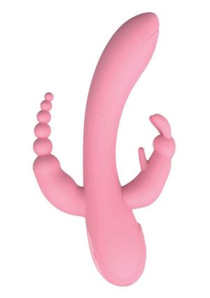 The Beat Trifecta Rechargeable Silicone Multifunction Rabbit Vibrator - Pink