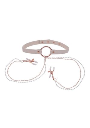 Sex and Miscielf Peaches `n CreaMe Collar with Nipple Clamps - Ivory/Rose Gold