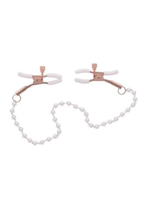 Sex and Mischief Peaches `n CreaMe Pearl Nipple Clamps - Ivory/Rose Gold
