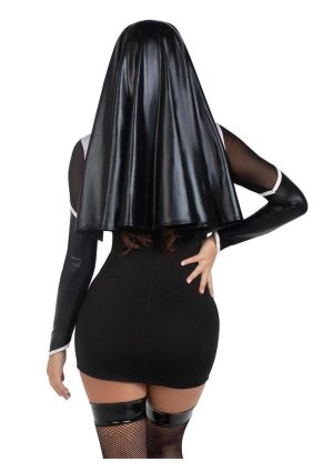 Leg Avenue Holy Hottie Set Boned Garter Dress with Cross Accents and Nun Habit (2 Piece) - Medium - Black/White