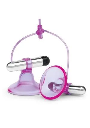 Lux Fetish Vibrating Nipple Suckers with Quick Release - Purple/Silver