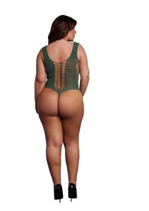 Le Desir V-Neck Teddy with Opaque Panels - Queen - Green