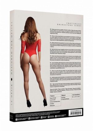 Le Desir Crotchless Rhinestone Teddy - O/S - Red