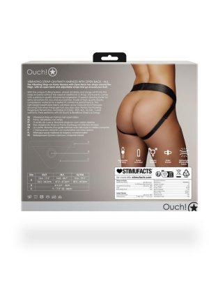 Ouch! Vibrating Strap-On Panty Harness with Open Back with Rechargeable Bullet - M/L - Black