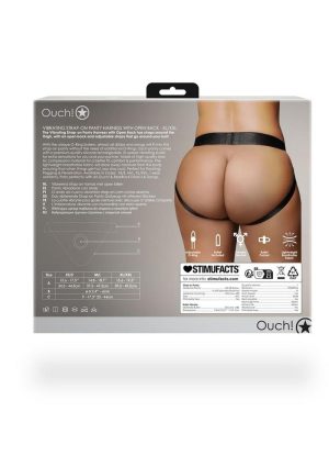Ouch! Vibrating Strap-On Panty Harness with Open Back with Rechargeable Bullet - XL/2XL - Black