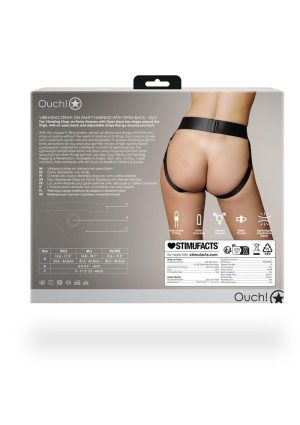 Ouch! Vibrating Strap-On Panty Harness with Open Back with Rechargeable Bullet - XS/SM - Black