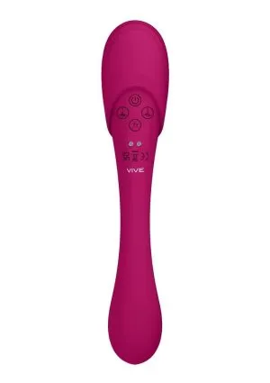 Vive MIRAI Rechargeable Silicone Dual Motor Double Ended Bendable Pulse and Air Wave Vibrator - Pink