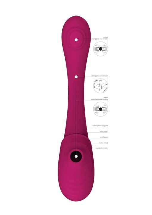 Vive MIRAI Rechargeable Silicone Dual Motor Double Ended Bendable Pulse and Air Wave Vibrator - Pink