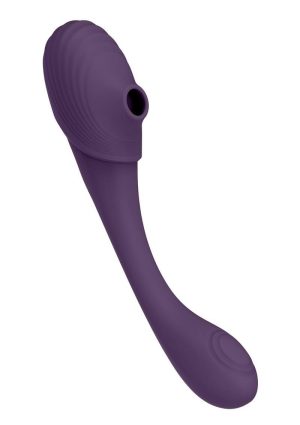 Vive MIRAI Rechargeable Silicone Dual Motor Double Ended Bendable Pulse and Air Wave Vibrator - Purple