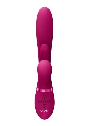 Vive KURA Rechargeable Silicone Triple Motor Thrusting G-Spot with Flapper and Air Wave Clit Stimulation Vibrator - Pink
