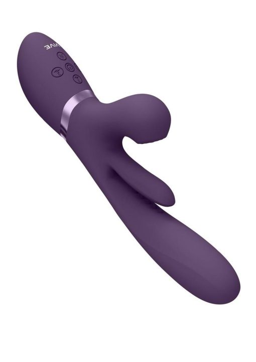 Vive KURA Rechargeable Silicone Triple Motor Thrusting G-Spot with Flapper and Air Wave Clit Stimulation Vibrator - Purple