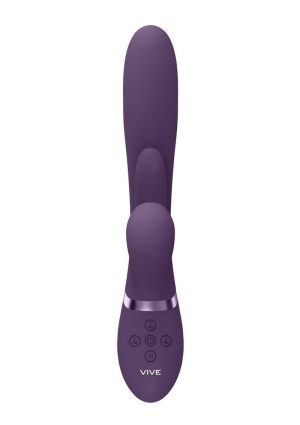 Vive KURA Rechargeable Silicone Triple Motor Thrusting G-Spot with Flapper and Air Wave Clit Stimulation Vibrator - Purple