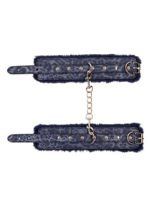 Sex and Mischief Cougar Fur Handcuffs - Navy/Gold