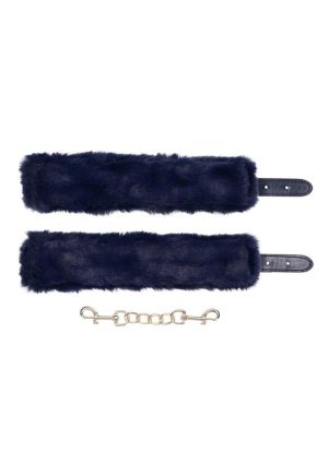 Sex and Mischief Cougar Fur Handcuffs - Navy/Gold