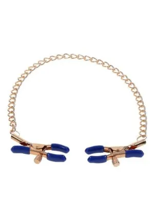 Sex and Mischief Cougar Chained Nipple Clamps - Gold/Navy