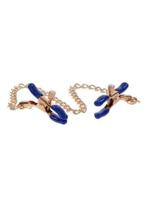 Sex and Mischief Cougar Chained Nipple Clamps - Gold/Navy