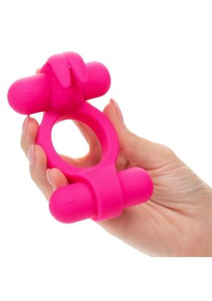 Silicone Rechargeable Rockin` Rabbit Cock Ring - Pink