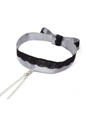 Fifty Shades of Grey Play Nice Satin and Lace Collar andamp; Nipple Clamps - Silver/Black