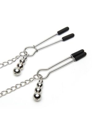 Fifty Shades of Grey Play Nice Satin and Lace Collar andamp; Nipple Clamps - Silver/Black