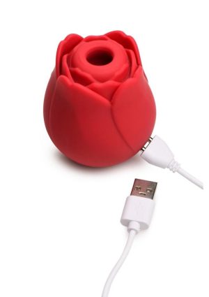 Bloomgasm Cyber Rose Sucking and Vibrating Digital Rechargeable Silicone Clitoral Stimulator - Red