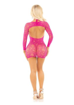 Leg Avenue Heart Net Keyhole Halter Mini Dress and Shrug (2 Piece) - OS - Magenta