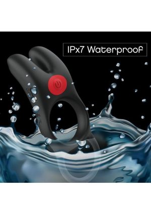 Red Dot Silicone Rechargeable Vibrating Cock Ring V1 with Remote Control - Black/Red