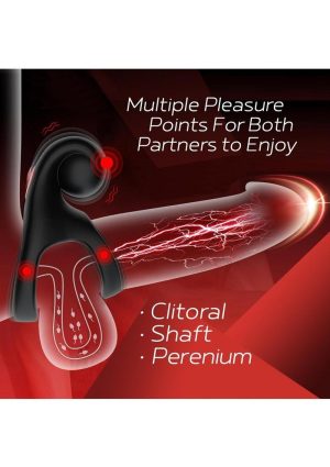 Red Dot Silicone Rechargeable Vibrating Cock Ring V2 with Remote Control - Black/Red