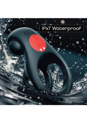 Red Dot Silicone Rechargeable Vibrating Cock Ring V2 with Remote Control - Black/Red