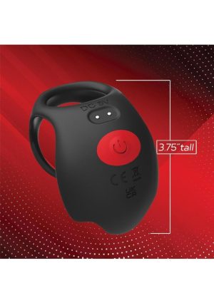 Red Dot Silicone Rechargeable Vibrating Cock Ring V3 with Remote Control - Black/Red