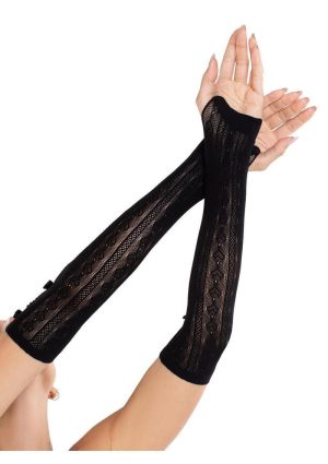Leg Avenue Sweetheart Striped Keyhole Arm Warmers with Mini Bow Accents - Black - O/S