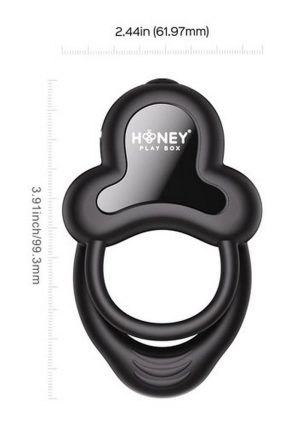Anello App Control Vibrating Silicone Rechargeable Cock Ring with Clitoral Stimulator - Black
