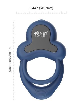 Anello App Control Vibrating Silicone Rechargeable Cock Ring with Clitoral Stimulator - Blue