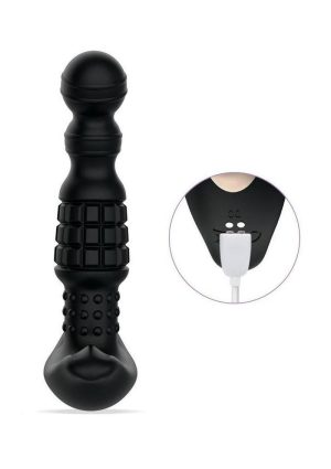 Pineapple Man Rolling Bead Vibrating Rechargeable Silicone Prostate Massager - Black