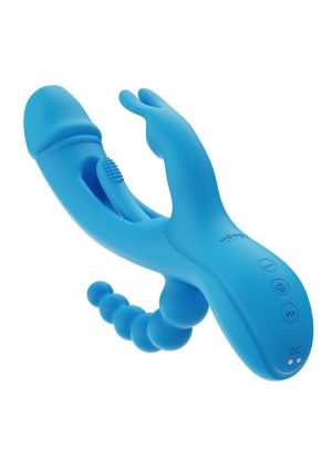 Trilux Kinky Finger Rechargeable Silicone Rabbit Vibrator with Anal Beads - Blue