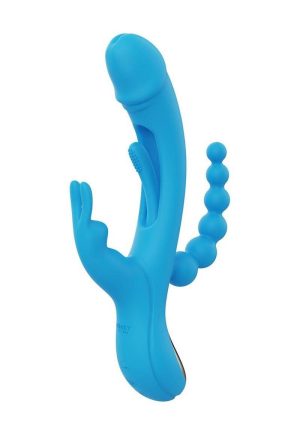 Trilux Kinky Finger Rechargeable Silicone Rabbit Vibrator with Anal Beads - Blue